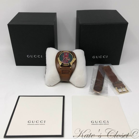 GUCCI Gucci Goldstone Stainless Steel Leather Cuff - Picture 1 of 8